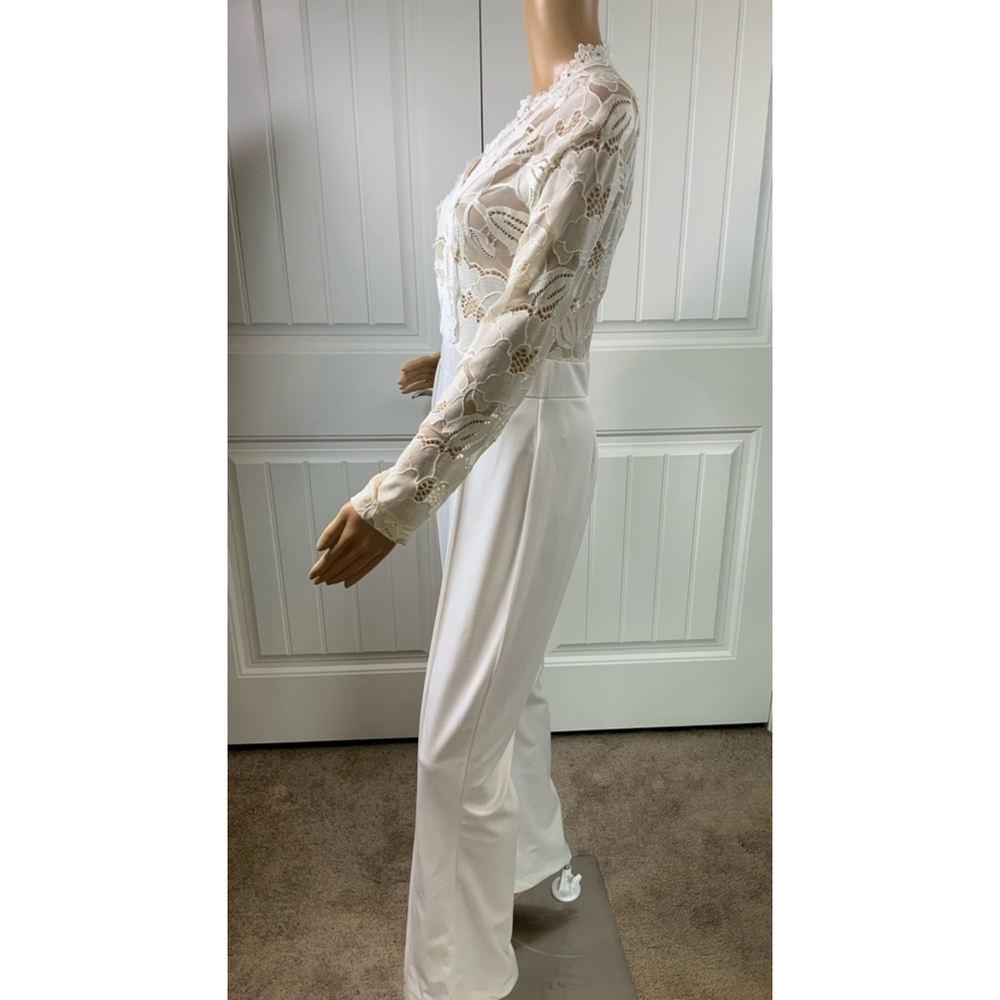 Women's Jumpsuit 2XL White Long Sleeve Lace Top V-Neck Coquette Fairy Barbiecore - Picture 4 of 16